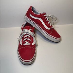 VANS Old Skool Canvas Skateboard Lace-up Low Top Red White Mens 5.5 Womens 7
